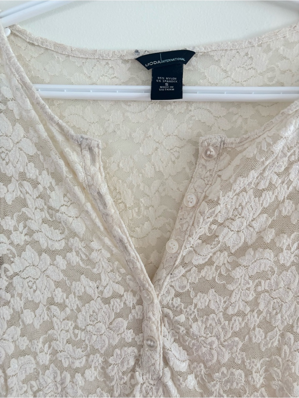 Vintage Y2K Moda International Victoria’s Secret Sheer Lace Henley Top - Picture 2 of 4